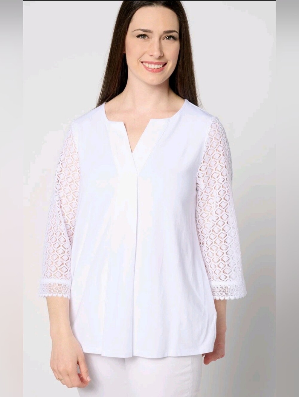 New Lace Sleeve Split Neck 3/4 Sleeve Blouse XL